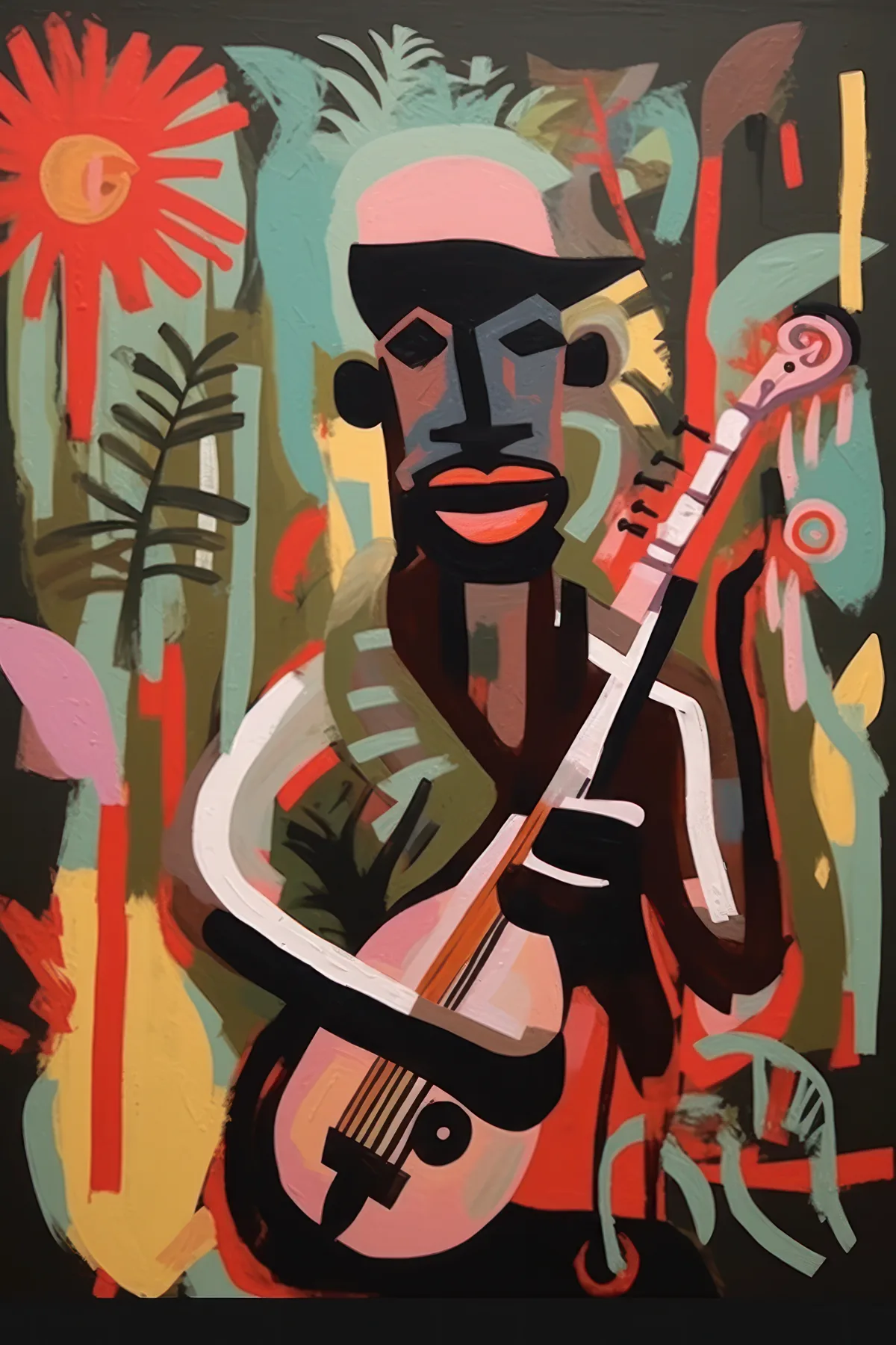 Expressive digital portrait of a bass player
