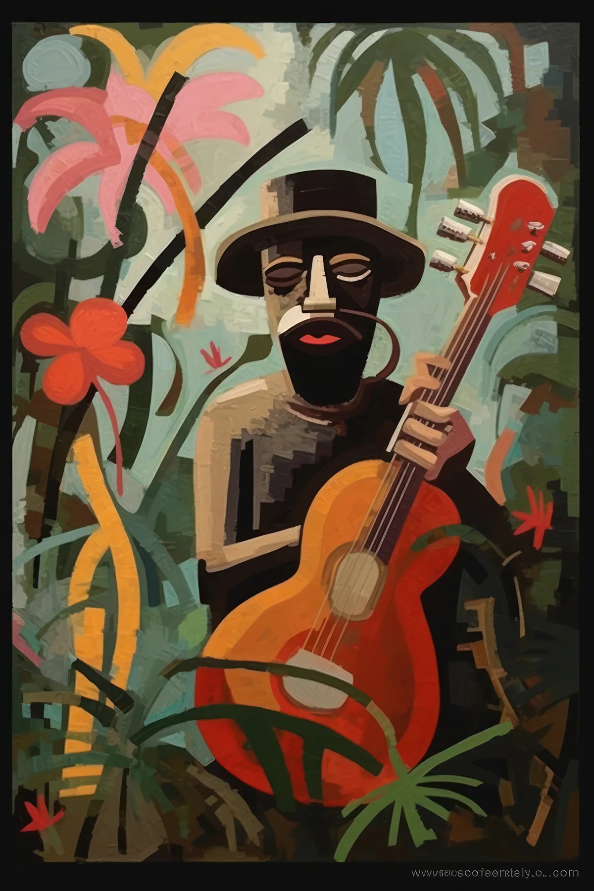 Expressive digital portrait of a guitar player