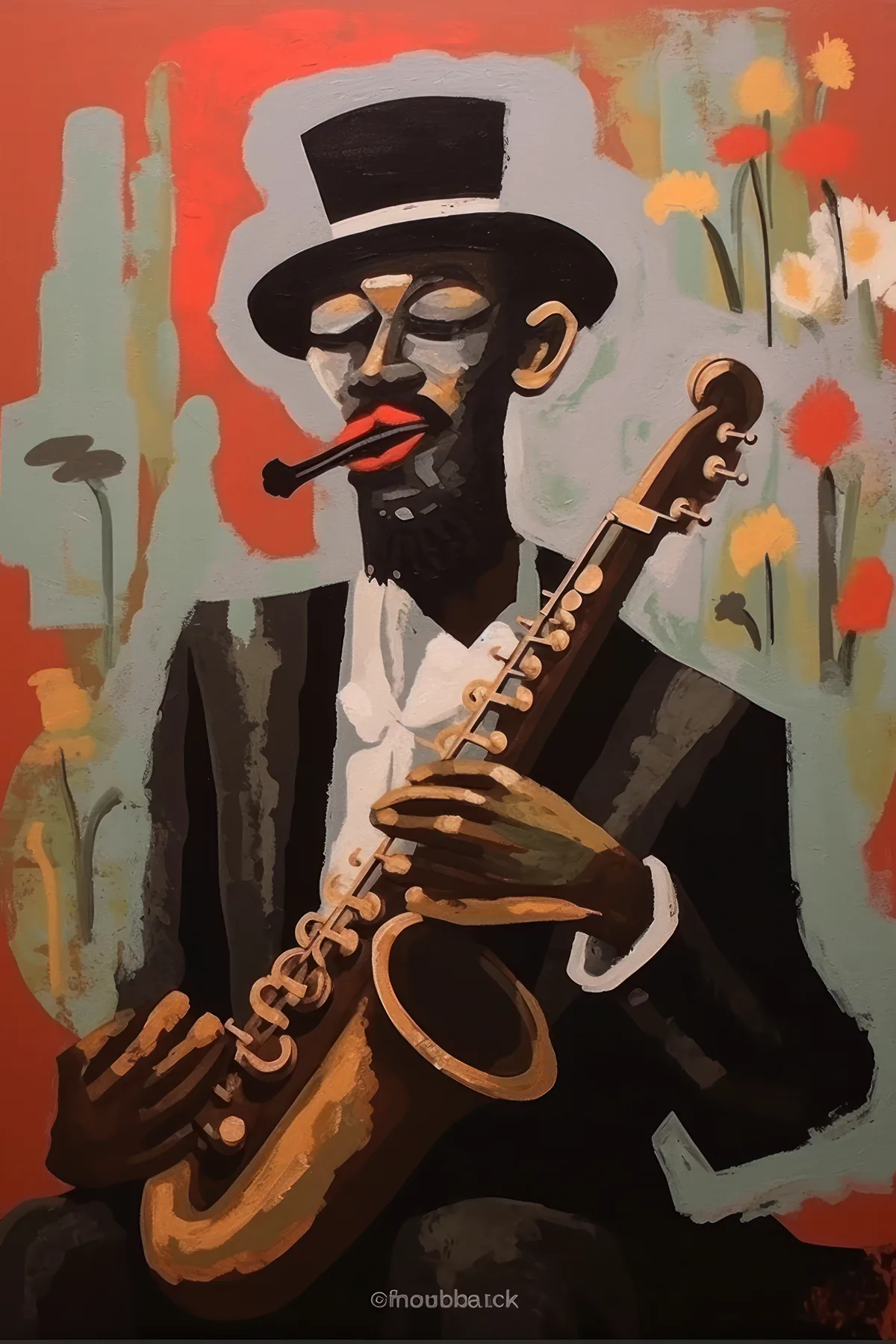 Expressive digital portrait of a saxophone player